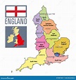Mapa Político De Inglaterra Com Regiões E Seus Capitais Ilustração ...