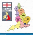 Mapa Político De Inglaterra Com Regiões E Seus Capitais Ilustração ...