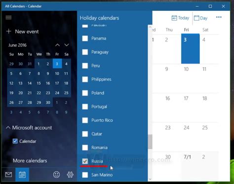Make Windows 10 Calendar Show National Holidays
