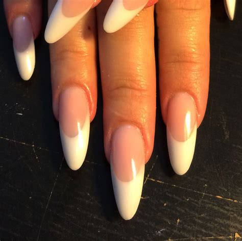 Pink And White Almond Shaped Landp Nails French Nails White Nails
