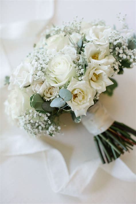 White Rose Babys Breath Eucalyptus Bouquet L Jordan Denike Photography