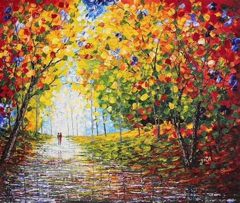 After Rain Autumn Reflections Acrylic Palette Knife