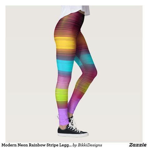 Modern Neon Rainbow Stripe Leggings Rainbow Leggings Womens Rainbow