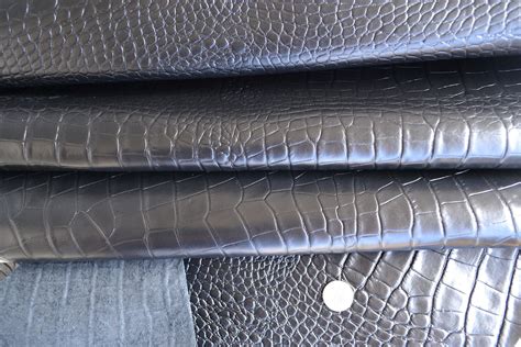 Black Alligator Crocodile Embossed Cow Leather Hide Side Etsy