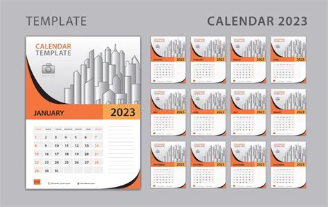 Wall Calendar 2023 Orange Color Concept Desk Calendar 2023 Template