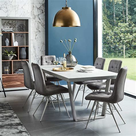 This set comes with a round dining table and four dining chairs. Halmstad Dining Table and 6 Hix Chairs, Grey | Dining Sets | Dining Room