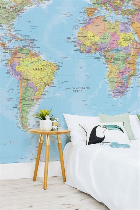 Political World Map Wallpaper Mural Hovia Home Mural Feature Wall