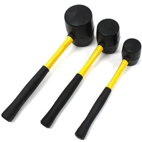 3 Pieces Rubber Mallet Double Faced Head Fiberglass Handle Hammer 8 16