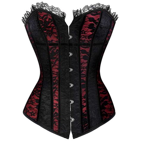 2017 Floral Lace Sexy Red And Black Corset Victorian Burlesque Costumes