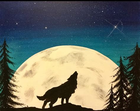 Wolf Moon Painting Original Art Glow In The Dark Night Sky Etsy