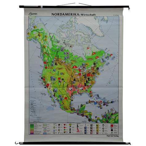 North America Vintage Map Pull Down Wall Chart Poster Countrycore Print