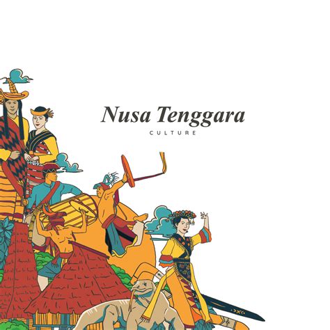Set Nusa Tenggara Culture And Landmark Illustration Hand Drawn