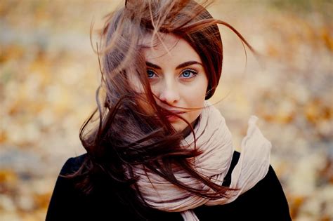 Women Blue Eyes Long Hair Hair In Face Face Ann Nevreva Women