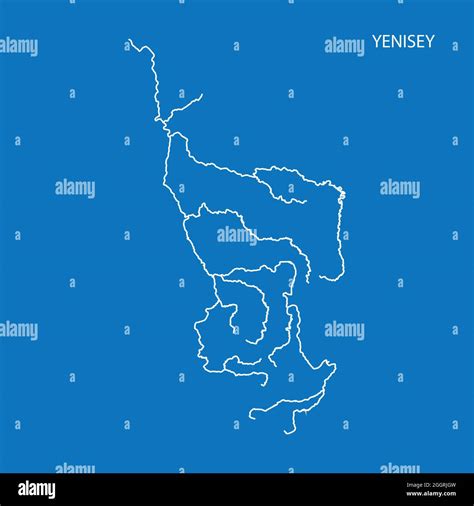 Map Of Yenisey River Drainage Basin Simple Thin Outline Vector