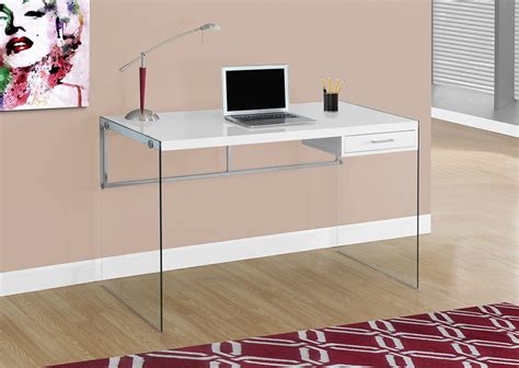 I 7209 Computer Desk 48l Glossy White Tempered Glass By