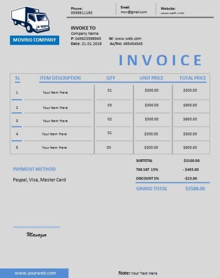 Moving Company Invoice Template Bill Your Clients In An Effective Way