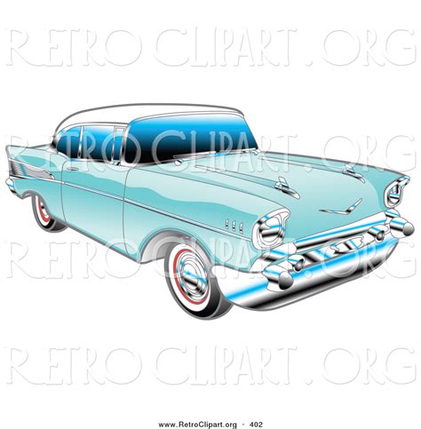 Retro Clipart Of A Restored Blue 1957 Chevy Bel Air Car With A White