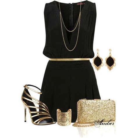 Little Black Dress With Gold Accessories Party Wear