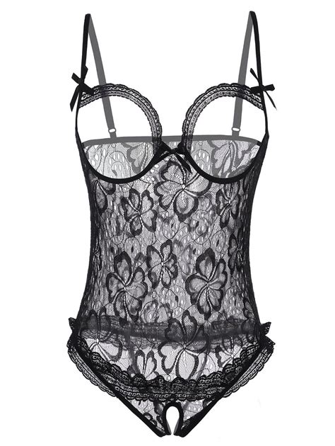 23 Off 2021 Crotchless Open Cup Lace Lingerie Teddy In Black Dresslily