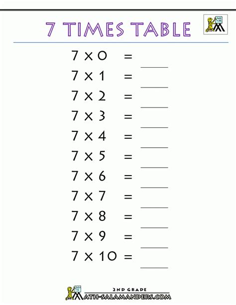 7x Multiplication Worksheets Free Printable