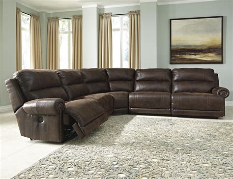 Signature Design By Ashley Luttrell 5 Piece Faux Leather Power Reclining Sectional With Armless