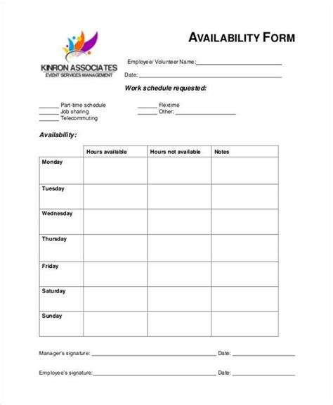 Work Availability Template Collection