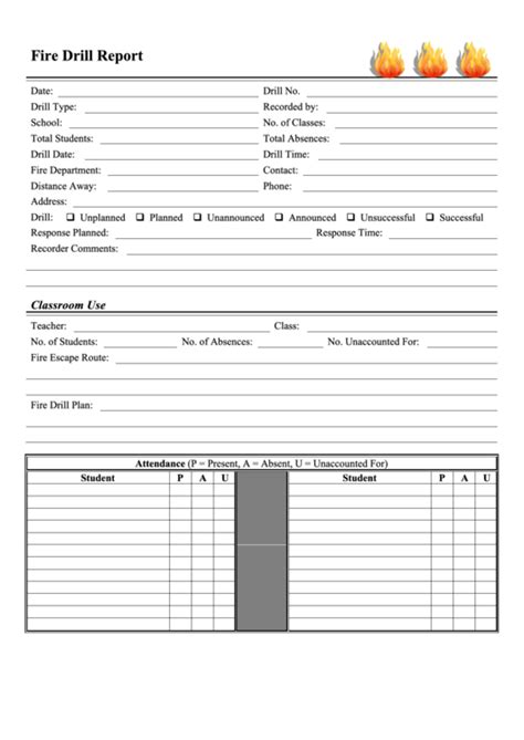 Printable Fire Drill Form Template Printable Templates