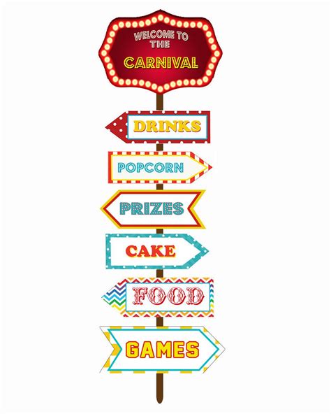 Carnival Party Signs Set Of 6 Arrow Printable Direction Etsy Canada