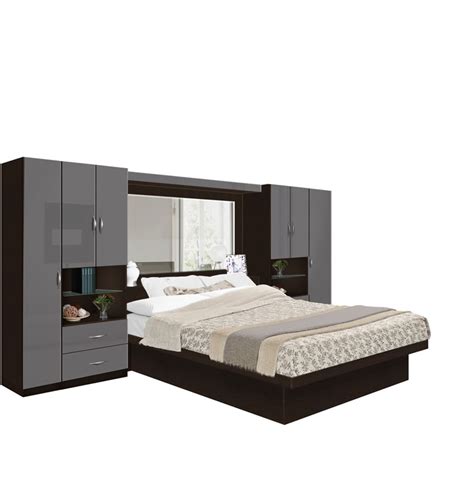 Black gloss and grey gloss finish modern style premium bedroom set durable construction quality soft close drawers set includes: Lincoln Pier Wall with Wardrobe Cabinets | Contempo Space