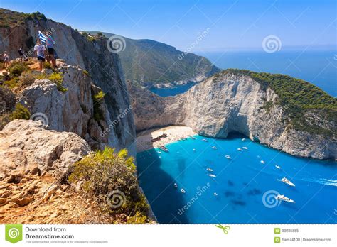 Navagio Beach From Shipwreck Cliff View In Zakynthos Zante Is Editorial