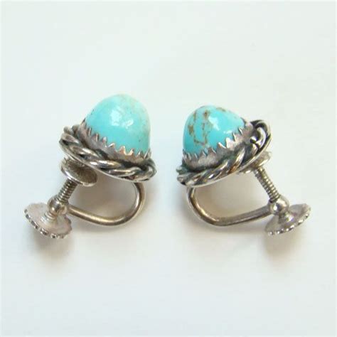 Vintage Southwestern Sterling And Turquoise Earrings Screw Etsy
