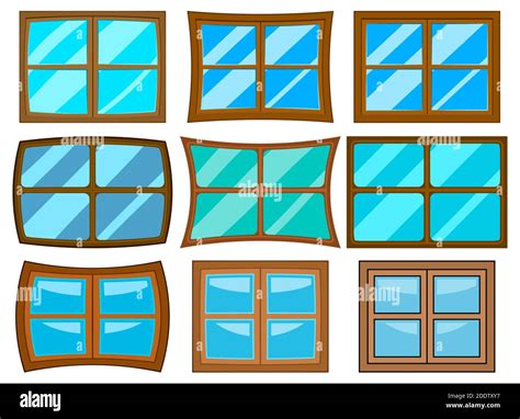 Windows Set Isolated On White Background Collection Of Cartoon