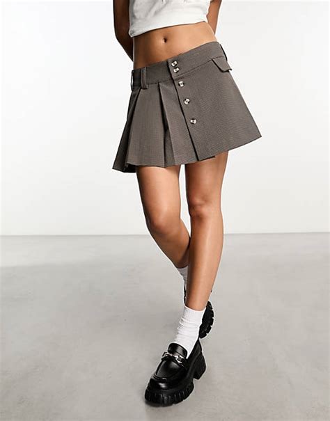stradivarius str pleated mini skirt in check print asos
