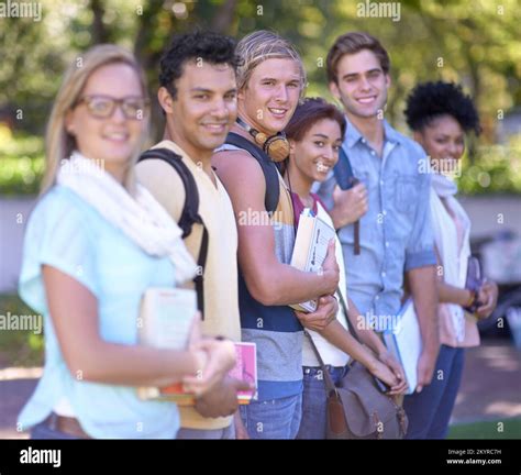 Excited About College Portrait Of A Group Of Students Standing In A