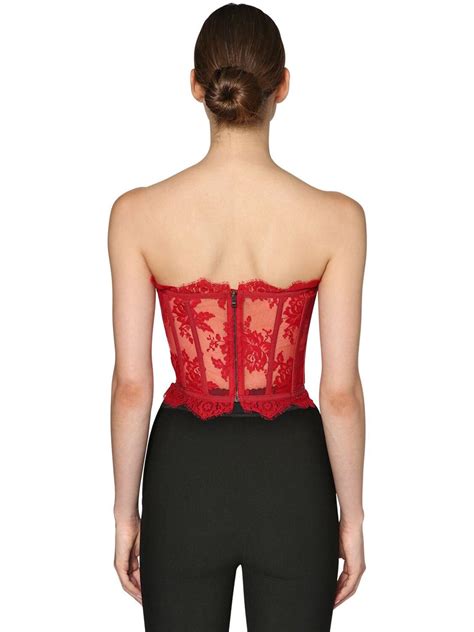 Dolce And Gabbana Chantilly Lace Bustier Top In Red Lyst