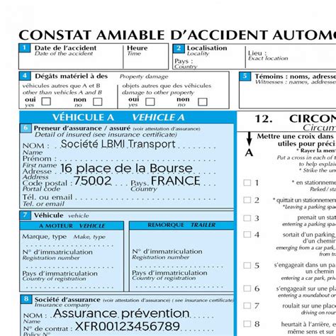 Constat Amiable Pré Rempli Personnalisable