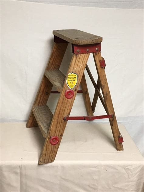 Small Unique Shabby Wooden Step Ladder 22 2 Step With The Original