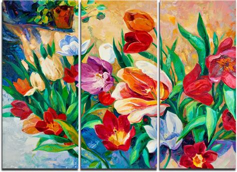 Designart Bouquet Of Colorful Flowers Large Floral Wall Art Canvas 36x28in Multipanel 3 Piece