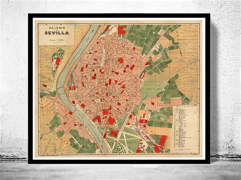 Old Map Of Seville Sevilla Spain 1904 Vintage Map