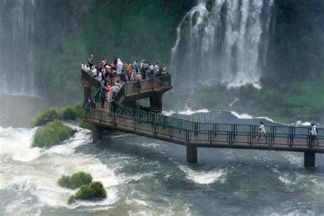 Visitors At Iguazu Falls In Argentina And Brazil Editorial Stock Image