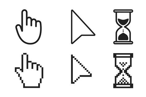 Black Hourglass Loading Clock Pointer Hand And Arrow Mouse Cursors