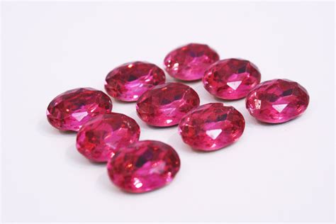 4 Vintage Glass Gems Oval Pink Magenta Faceted Gemstones