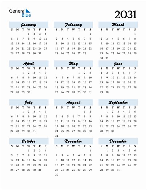 Free 2031 Calendars In Pdf Word Excel