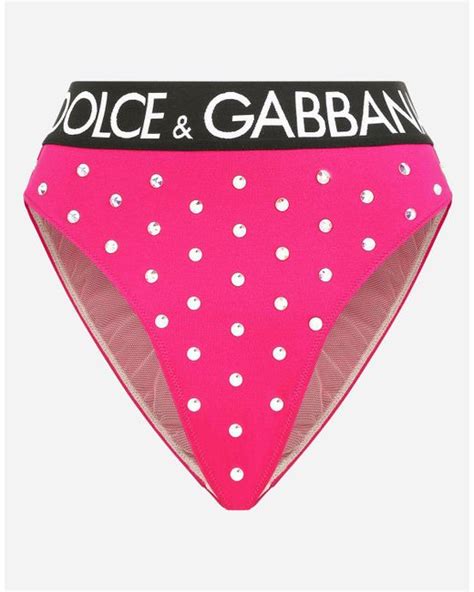 dolce and gabbana synthetic spandex high waisted briefs with rhinestones and branded elastic in