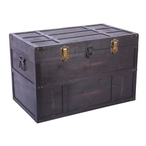 Vintiquewise Antique Style Large Dark Wooden Storage Trunk With