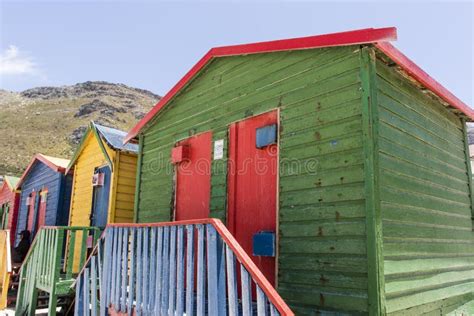 Colorful Huts Houses Along The Beach In Muizenberg South Africa Stock