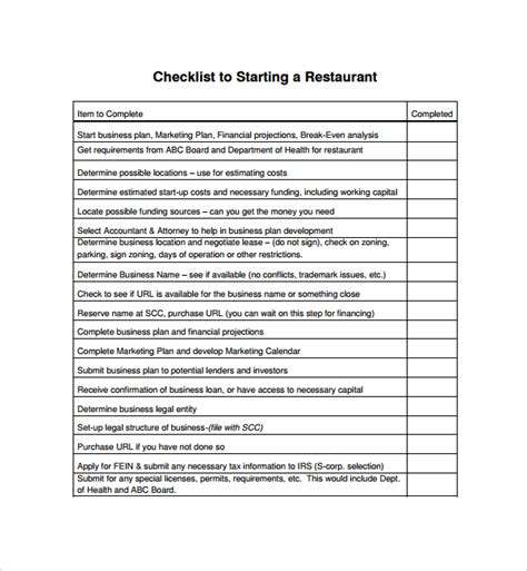 14 Restaurant Checklist Templates To Download Sample Templates