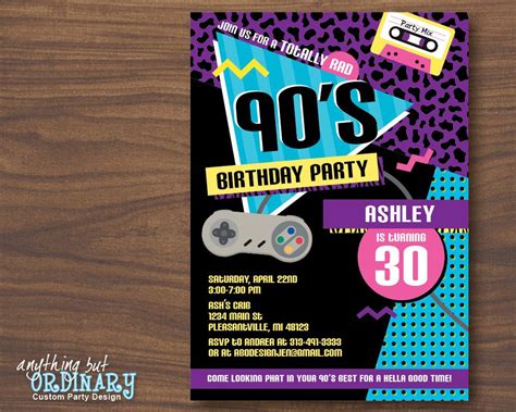 90s Themed Birthday Party Invitations Birthdaywr