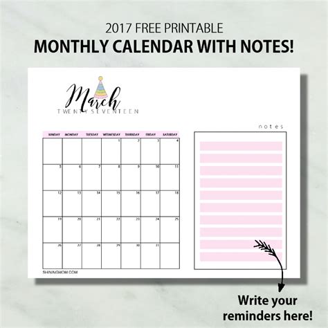 Printable Blank Monthly Calendar With Notes Free By 123freevectors On