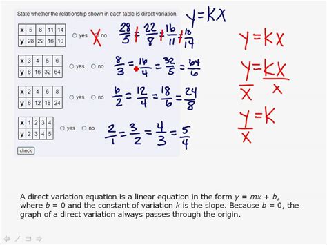 Direct Variation Based On Table Of Values Youtube